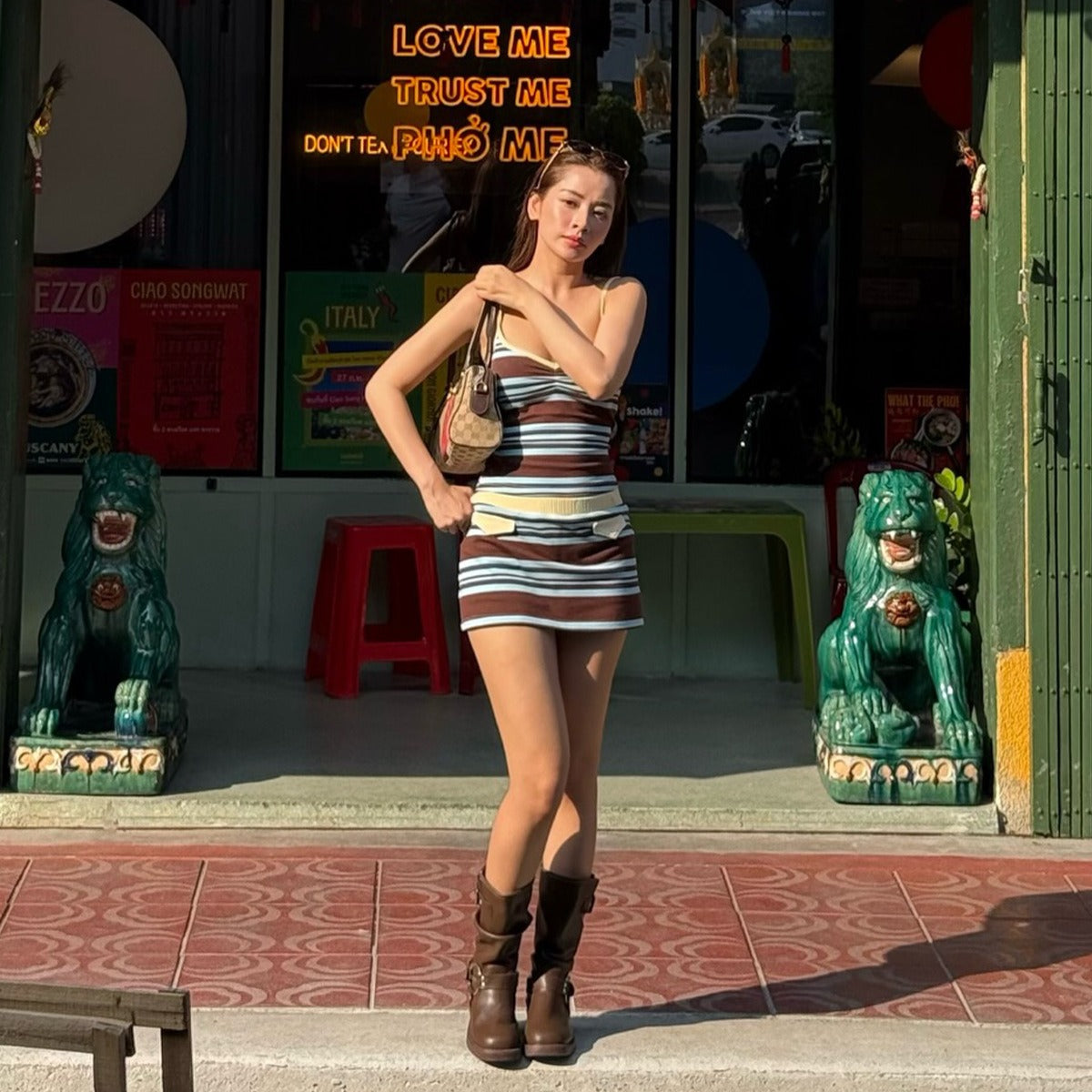 Bianca Retro Stripe Mini Skirt Set