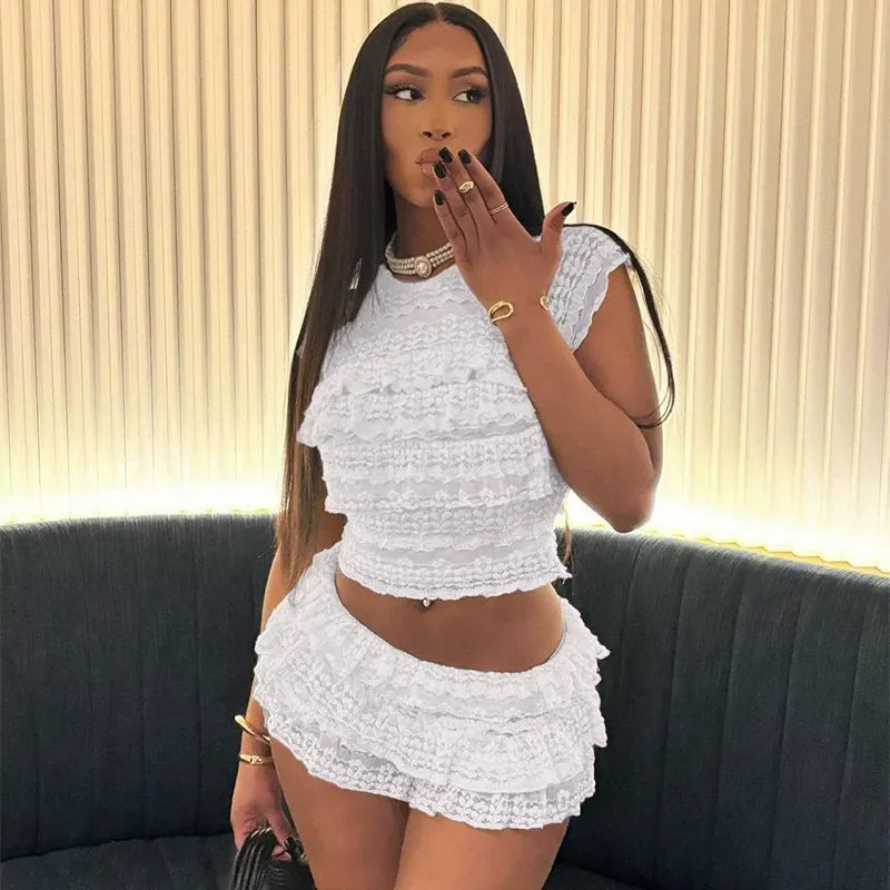 Marley Ivory Lace Ruffle Two-Piece Set