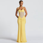 Mesh Panel Halter Maxi Dress