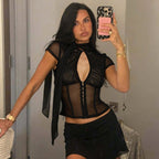 Salma Tie-Neck Mesh Top