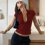 Soraya Ruched Front Button-Up Fitted Top