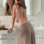 Karina Plaid Lace Trim Two-Piece Skirt Set