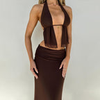 Chocolate Halter Maxi Skirt Set