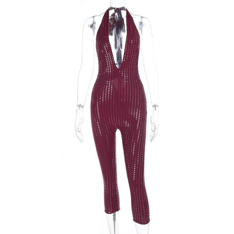 Zarelle Rhinestone Halter Capri Jumpsuit