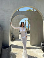 Sheer Mesh Long-Sleeve Maxi Dress