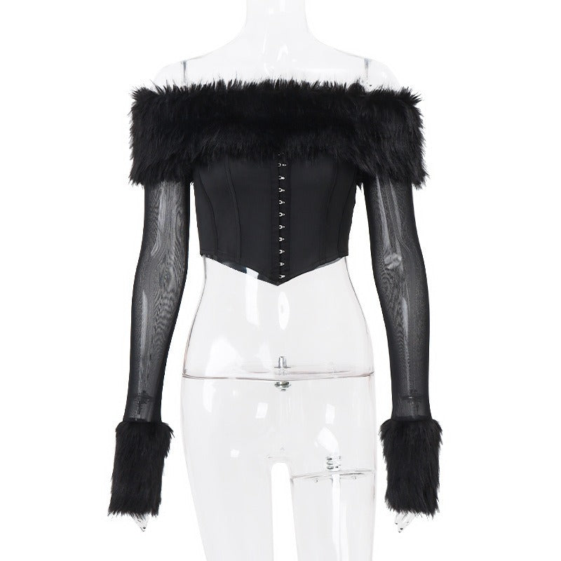 Faux Fur Trim Corset Top