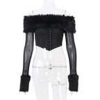 Faux Fur Trim Corset Top