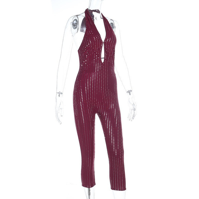 Zarelle Rhinestone Halter Capri Jumpsuit