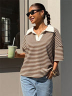 Briony Striped Knit Polo Top