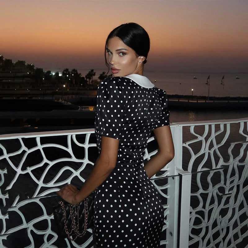 Phoebe Polka Dot Contrast Collar Midi Dress