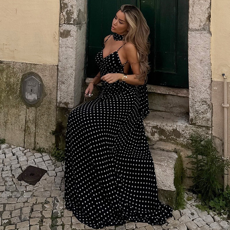 Polka Dot Scarf Detail Maxi Dress