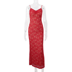 Lace Slip Red Maxi Dress