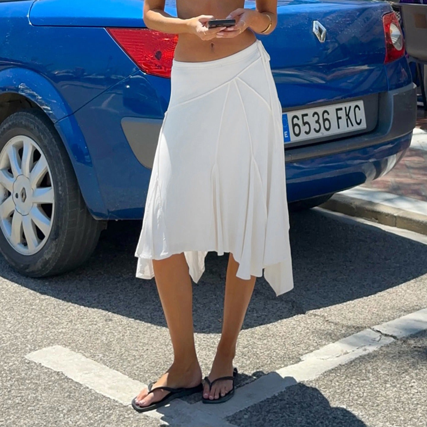 Asymmetric Tie-Waist Midi Skirt