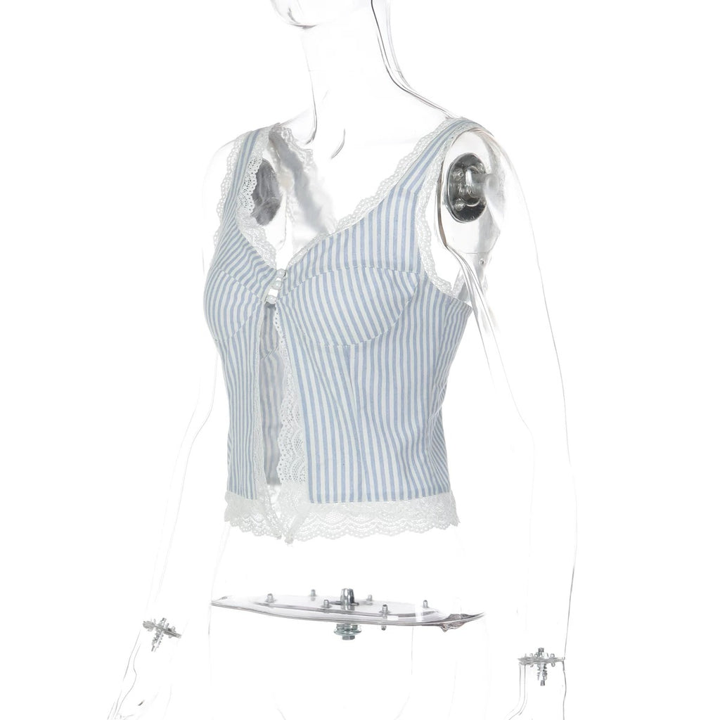 Miray Striped Lace Trim Corset Top