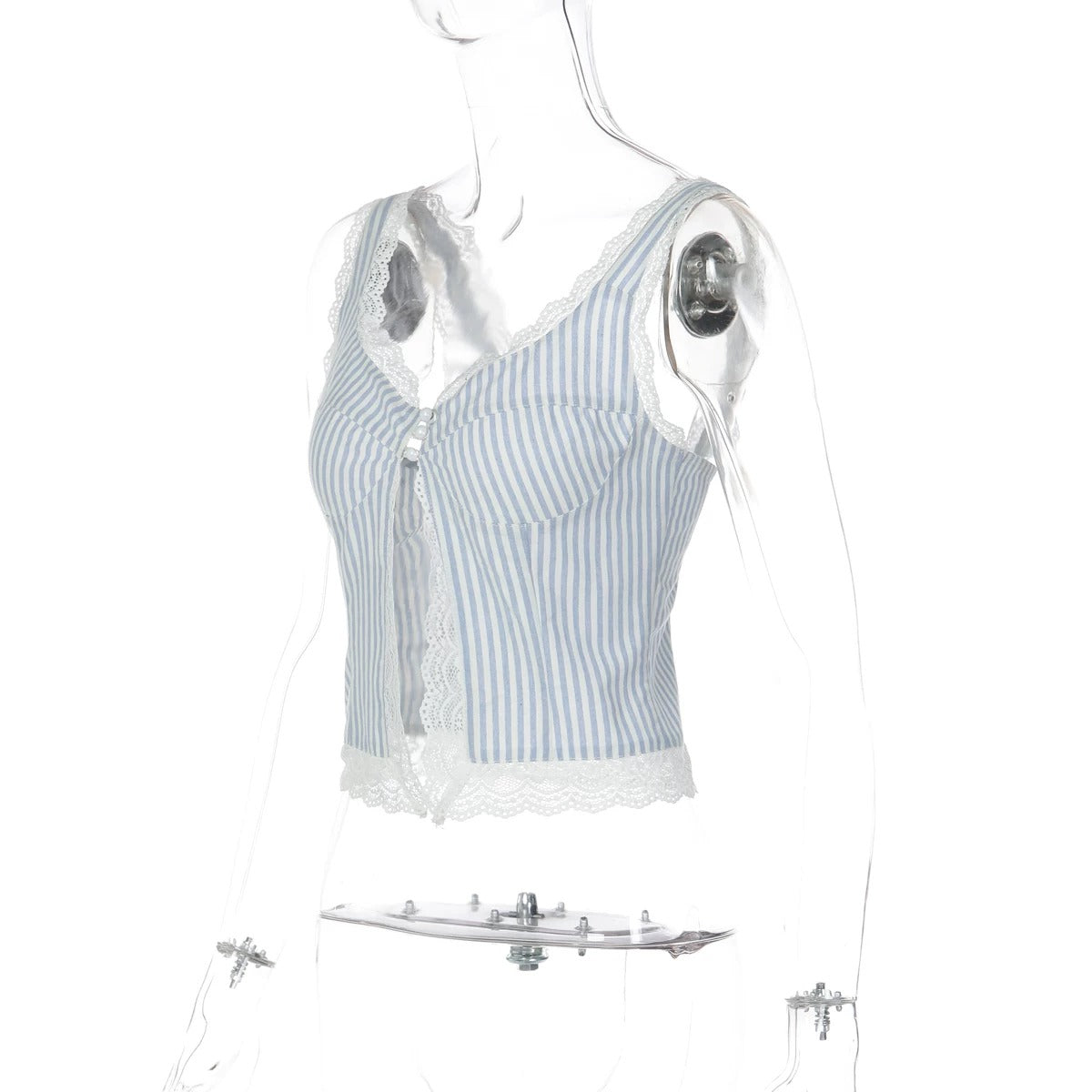 Miray Striped Lace Trim Corset Top
