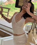 Kiara Floral Lace Halter Top & Midi Skirt Set