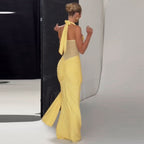 Mesh Panel Halter Maxi Dress