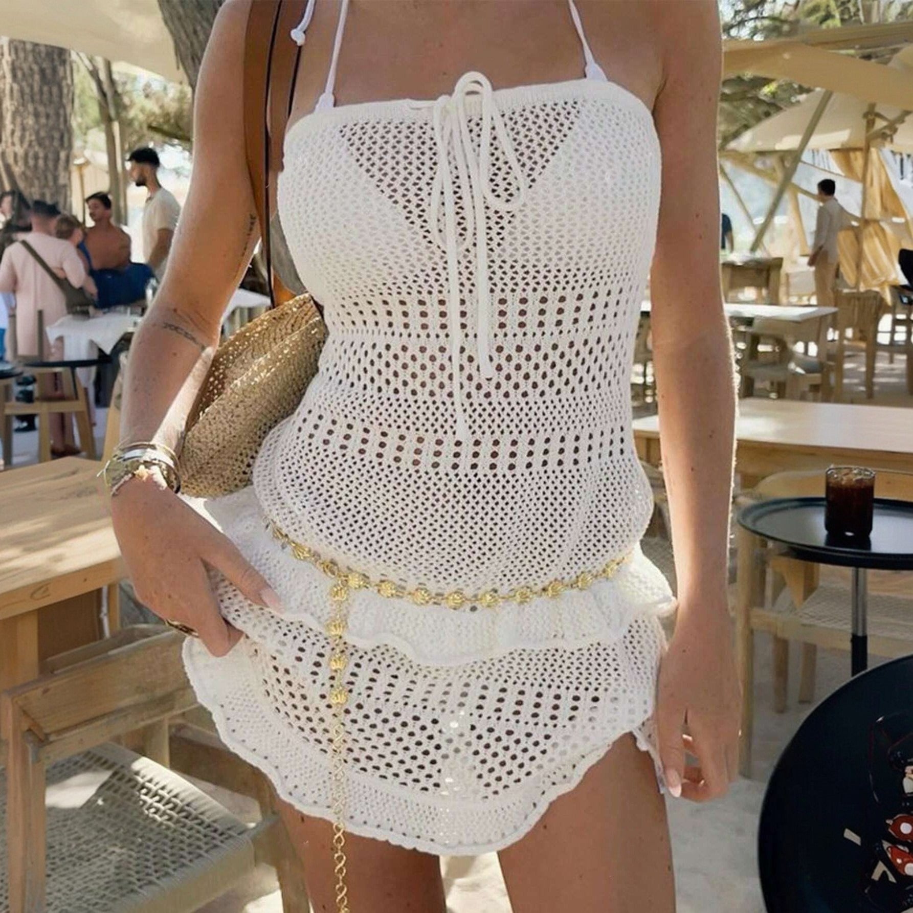 Fiorella Crochet Ruffle Mini Dress
