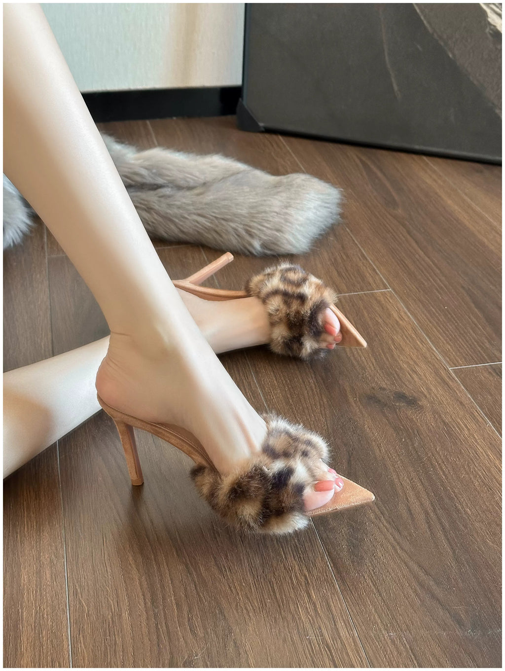 Raina Faux Fur Pointed-Toe Heeled Mules