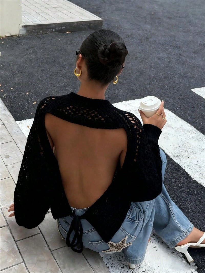 Zinnia Open-Back Crochet Knit Cardigan