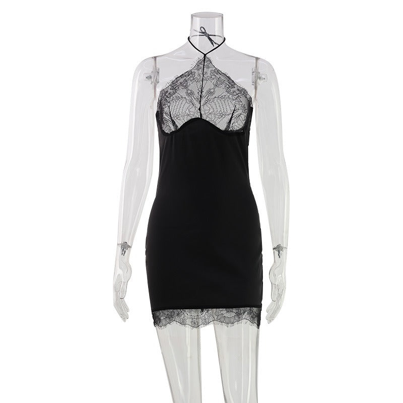 Marzia Lace Halter Mini Dress