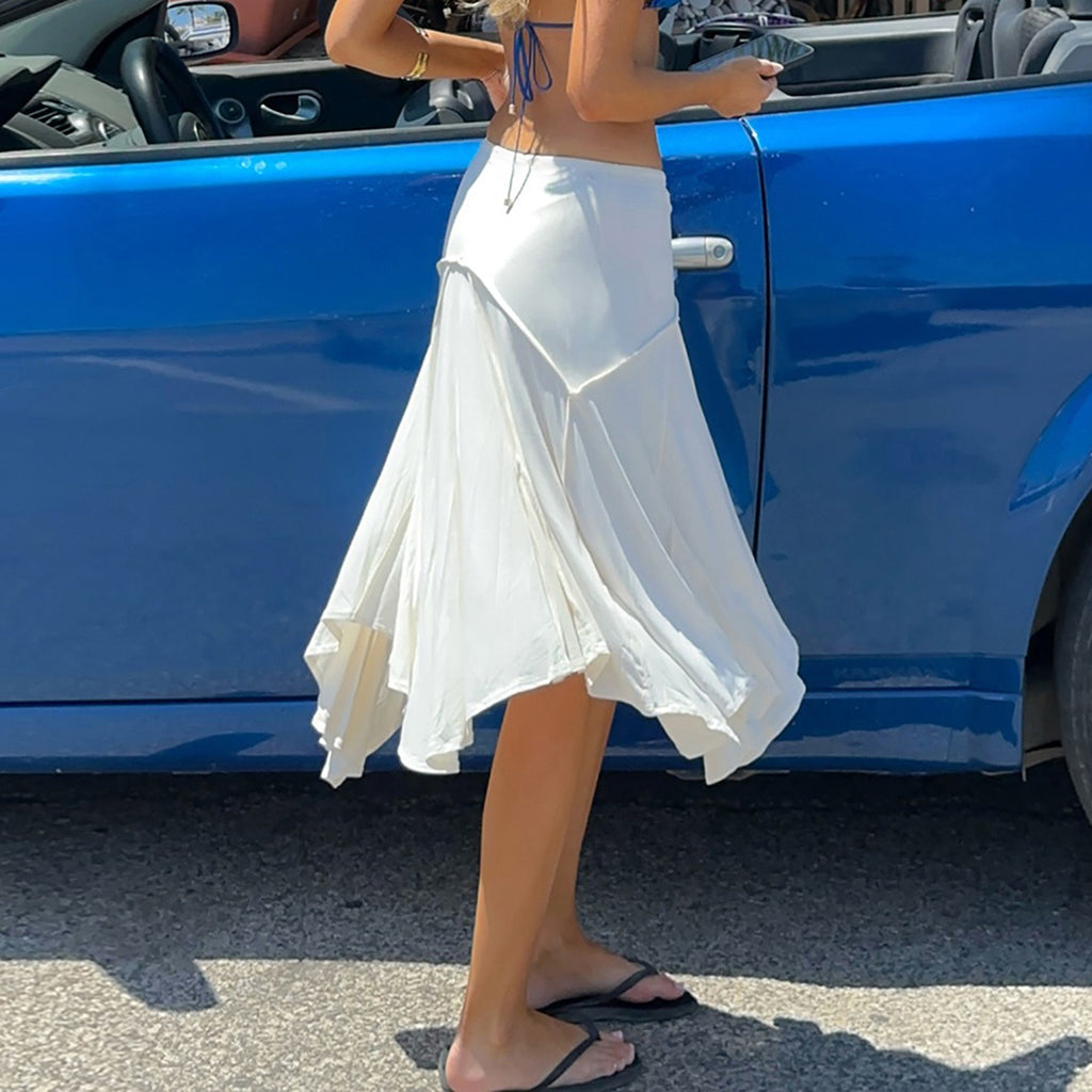Asymmetric Tie-Waist Midi Skirt