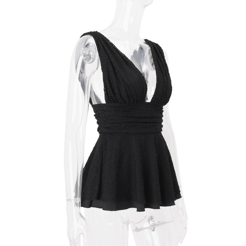 Deep V Peplum Tank Top