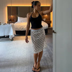 Nisa Sequin Polka Dot Lace Hem Midi Skirt