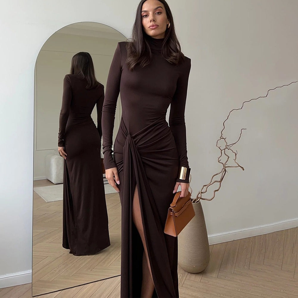 Talia Drape High-Neck Maxi Dress