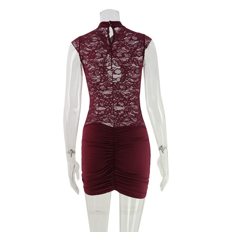 Venya Burgundy Lace Mini Dress