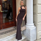 Cowl Neck Scarf Maxi Dress