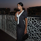 Phoebe Polka Dot Contrast Collar Midi Dress