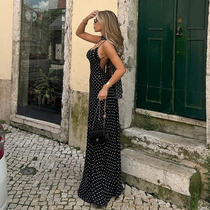 Polka Dot Scarf Detail Maxi Dress