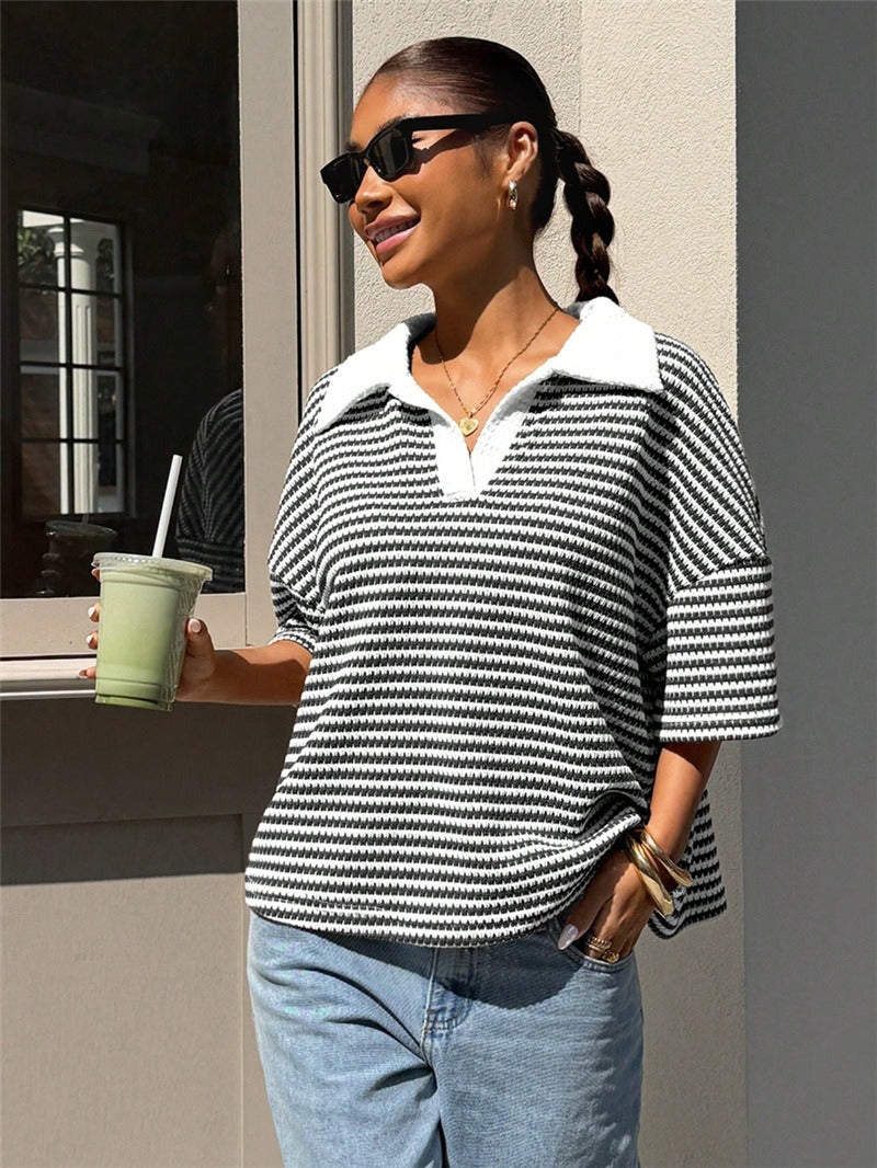 Briony Striped Knit Polo Top
