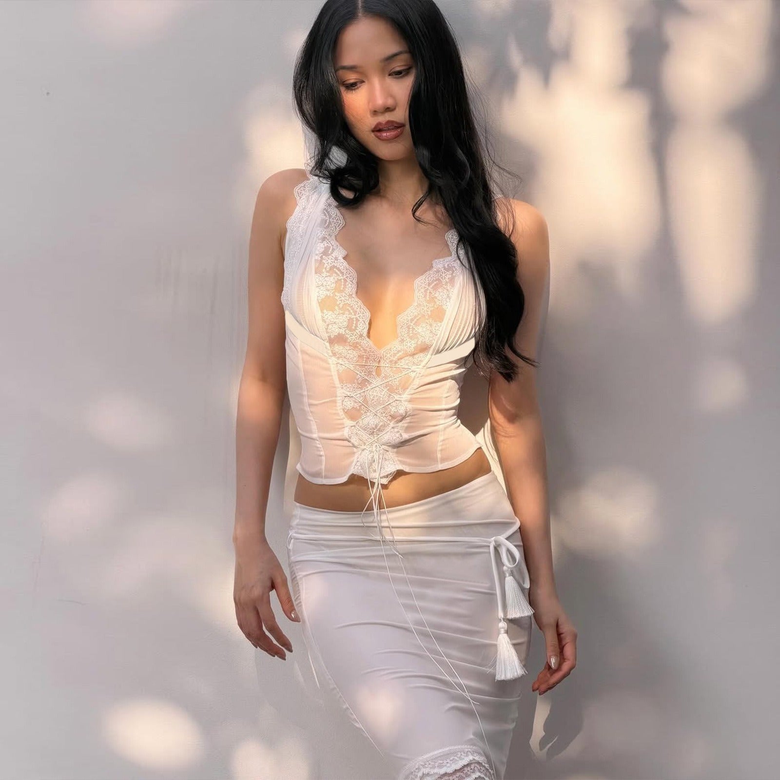 Yeva Lace Corset Top & Midi Skirt Set