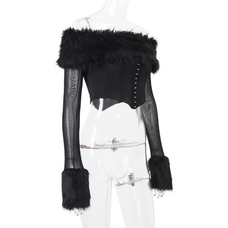 Faux Fur Trim Corset Top