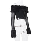 Faux Fur Trim Corset Top