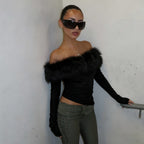 Faux Fur Trim Off-Shoulder Top