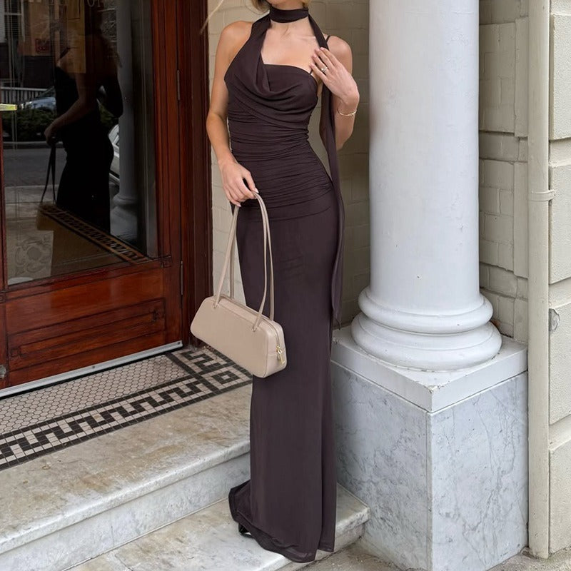 Cowl Neck Scarf Maxi Dress