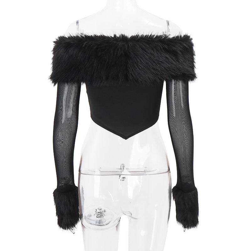 Faux Fur Trim Corset Top