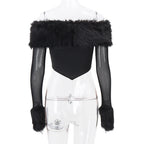 Faux Fur Trim Corset Top