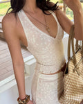 Kiara Floral Lace Halter Top & Midi Skirt Set