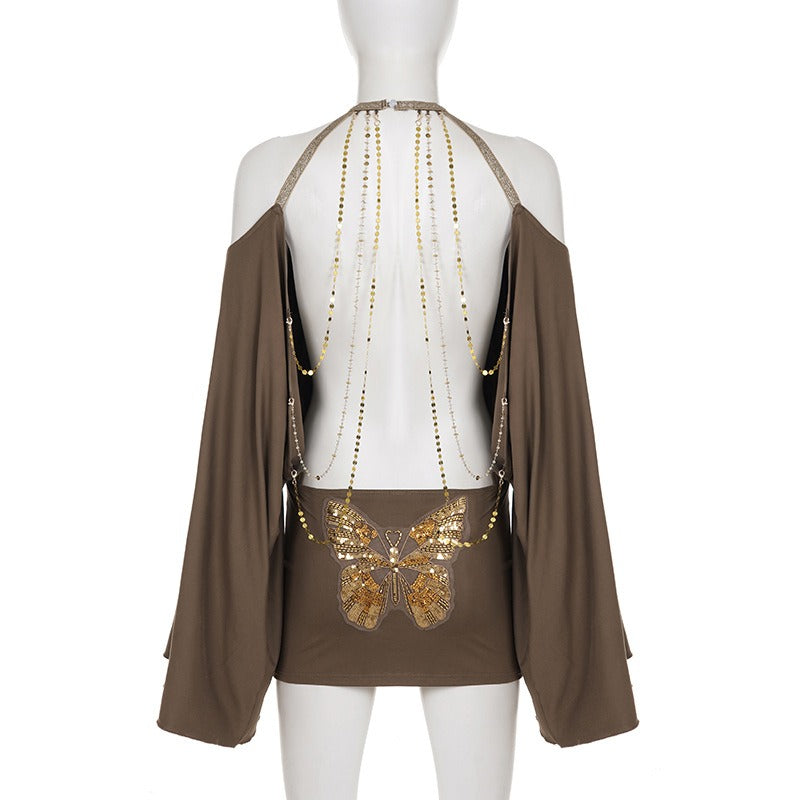 Chain Back Halter Mini Dress