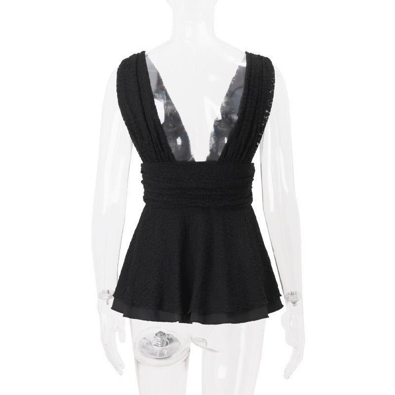 Deep V Peplum Tank Top