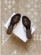 Layla Embroidered Rhinestone Toe-Loop Sandals