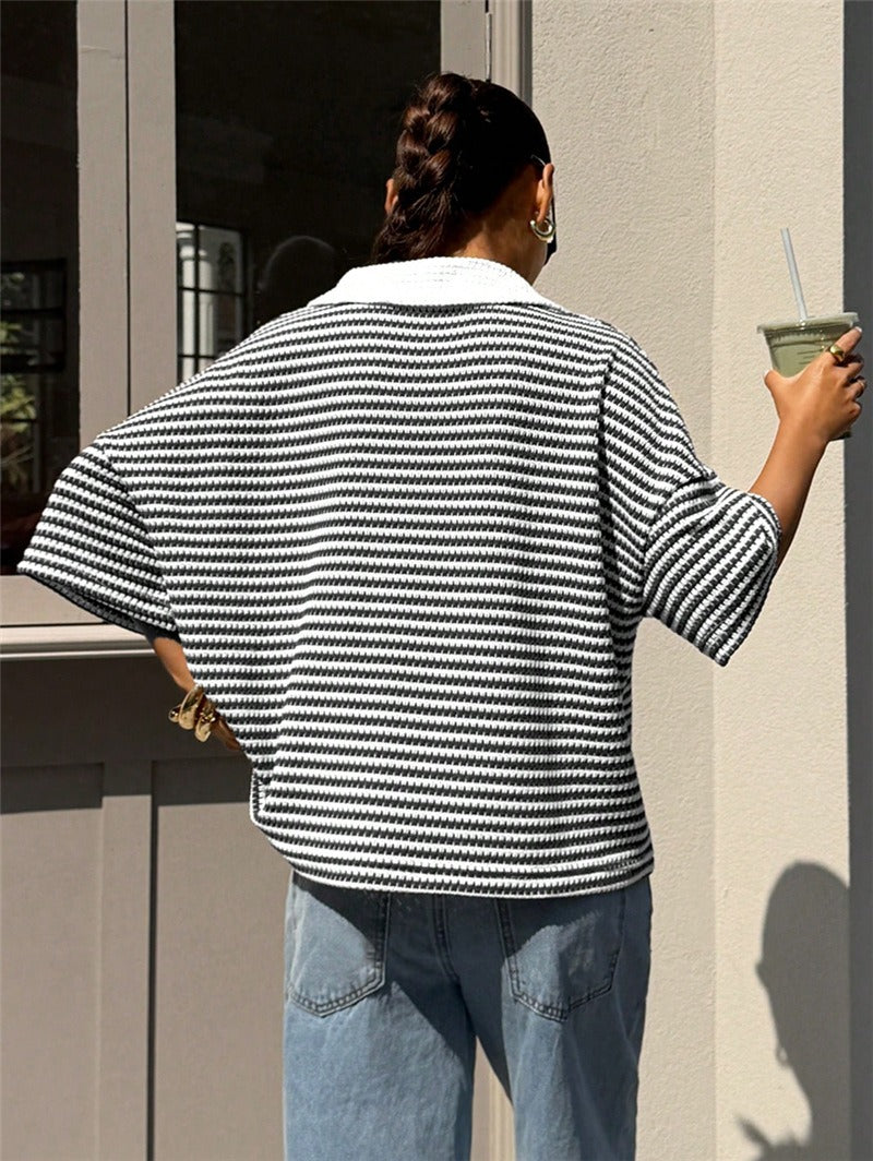 Briony Striped Knit Polo Top