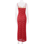 Lace Slip Red Maxi Dress
