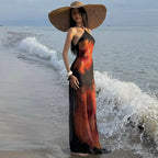 Elin Floral Mesh Halter Maxi Dress