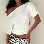 Ruched One-Shoulder Short Sleeve Top