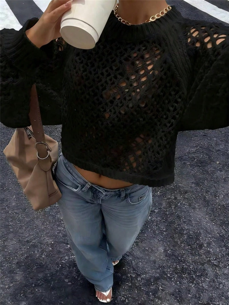 Zinnia Open-Back Crochet Knit Cardigan
